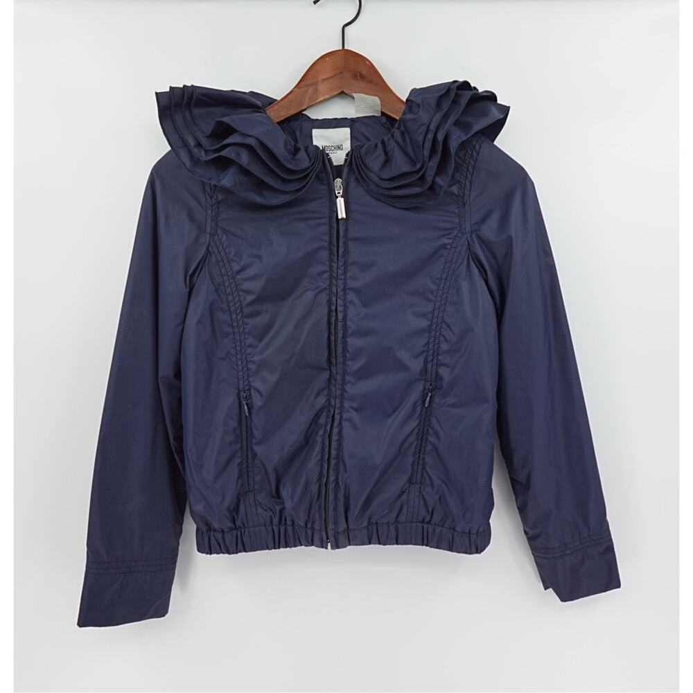 MOSCHINO TEEN Jacket Small 12Y Blue Ruffled Neckline Layered Windbreaker Cosplay